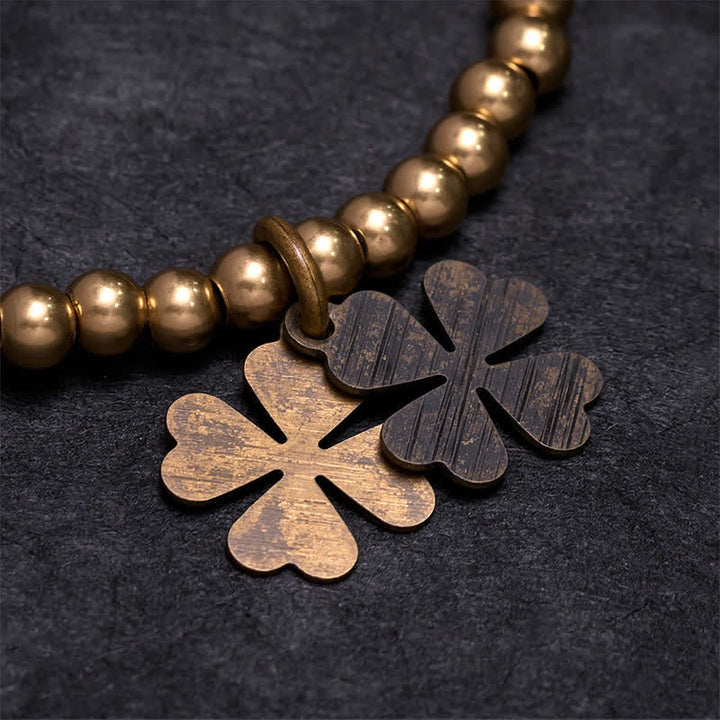 Buddha Stones Copper Beads Four-Leaf Clover Charm Luck Bracelet