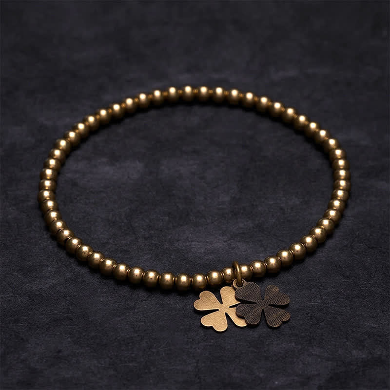 Buddha Stones Copper Beads Four-Leaf Clover Charm Luck Bracelet