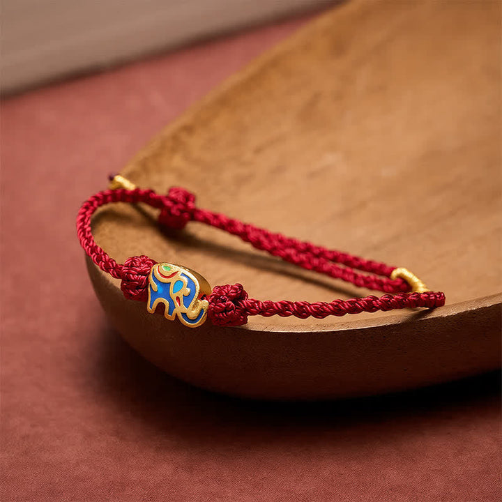Buddha Stones Elephant Red String Woven Wisdom Bracelet