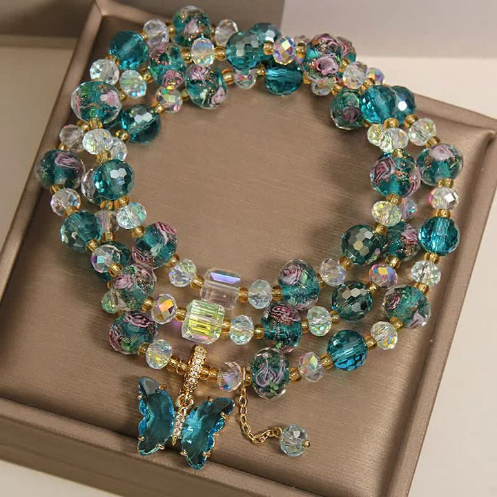 Buddha Stones Liuli Glass Bead Butterfly Transformation Triple Wrap Bracelet