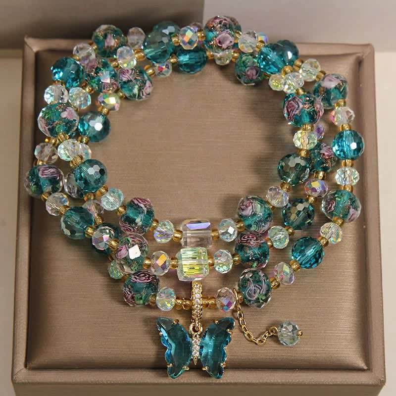 Buddha Stones Liuli Glass Bead Butterfly Transformation Triple Wrap Bracelet