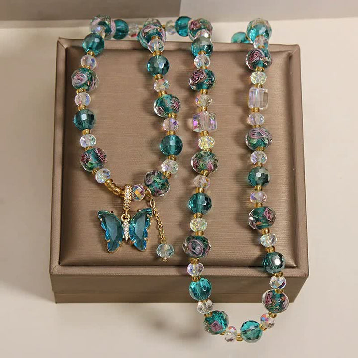 Buddha Stones Liuli Glass Bead Butterfly Transformation Triple Wrap Bracelet
