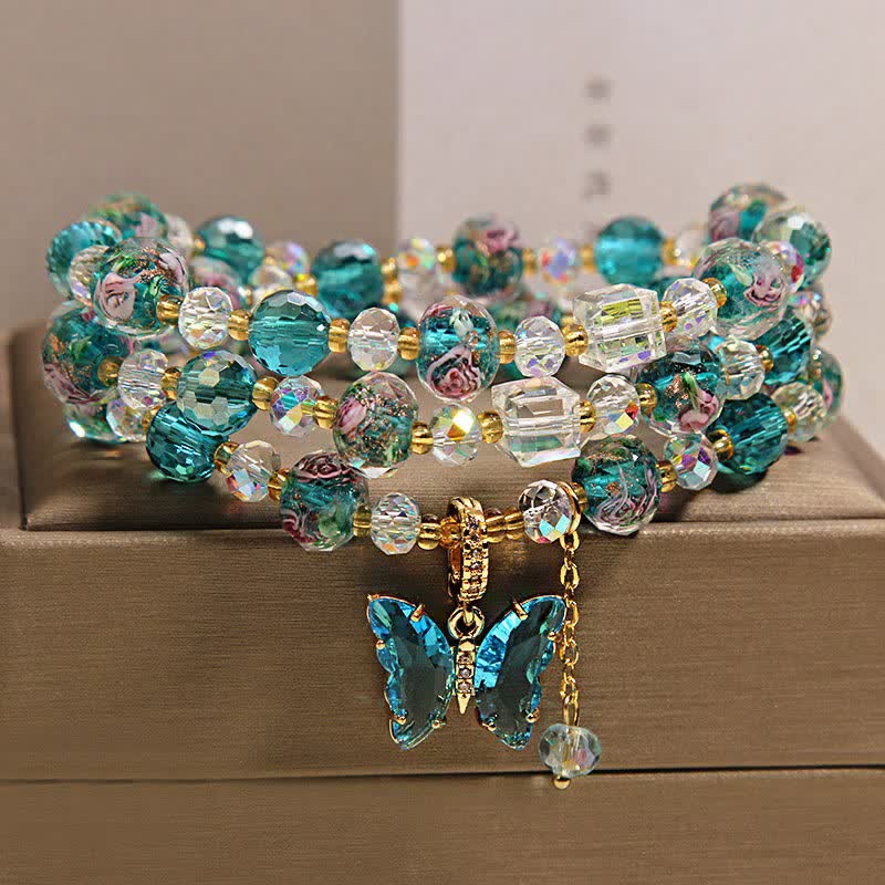 Buddha Stones Liuli Glass Bead Butterfly Transformation Triple Wrap Bracelet