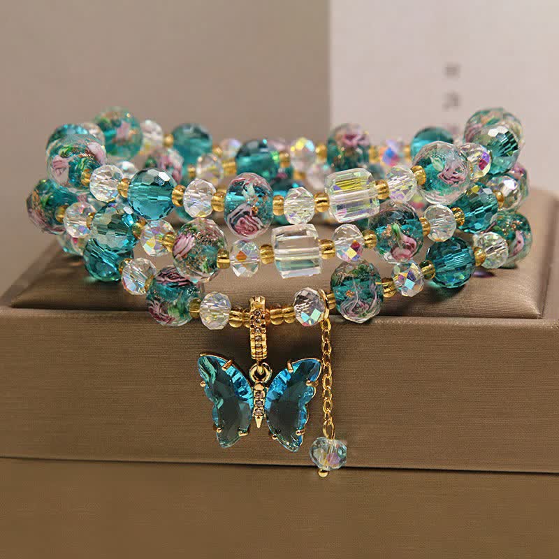 Buddha Stones Liuli Glass Bead Butterfly Transformation Triple Wrap Bracelet