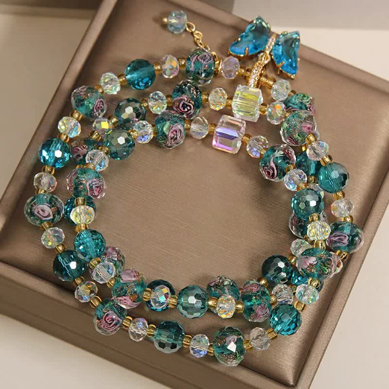 Buddha Stones Liuli Glass Bead Butterfly Transformation Triple Wrap Bracelet
