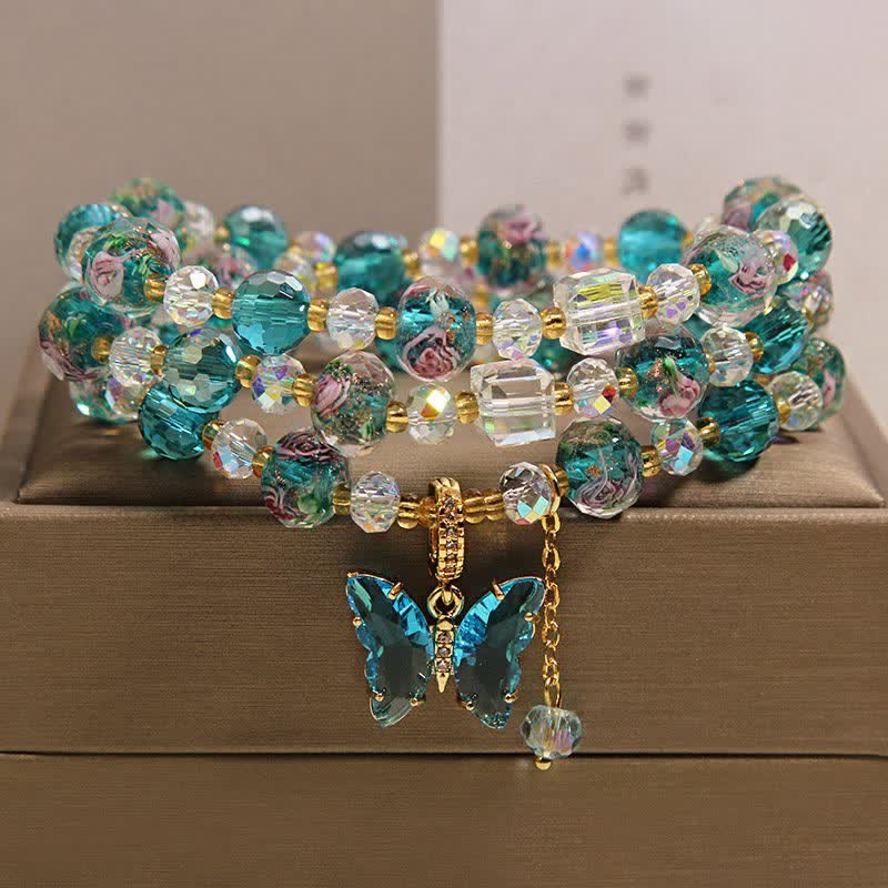 Buddha Stones Liuli Glass Bead Butterfly Transformation Triple Wrap Bracelet