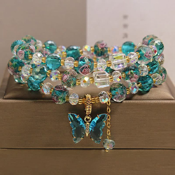 Buddha Stones Liuli Glass Bead Butterfly Transformation Triple Wrap Bracelet