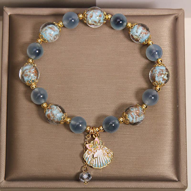 Buddha Stones Candy Agate Liuli Glass Bead Love Shell Butterfly Charm Bracelet
