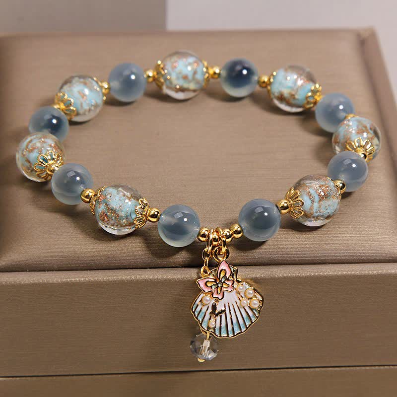 Buddha Stones Candy Agate Liuli Glass Bead Love Shell Butterfly Charm Bracelet
