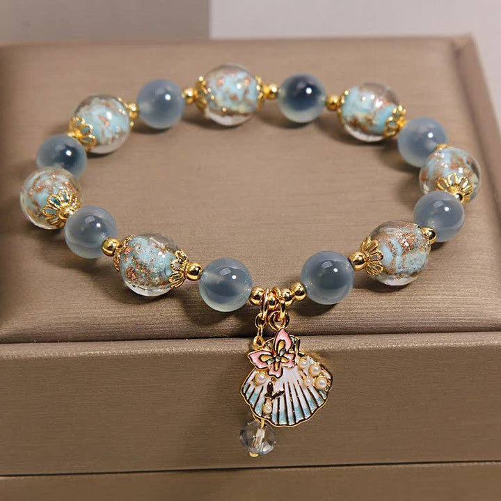 Buddha Stones Candy Agate Liuli Glass Bead Love Shell Butterfly Charm Bracelet