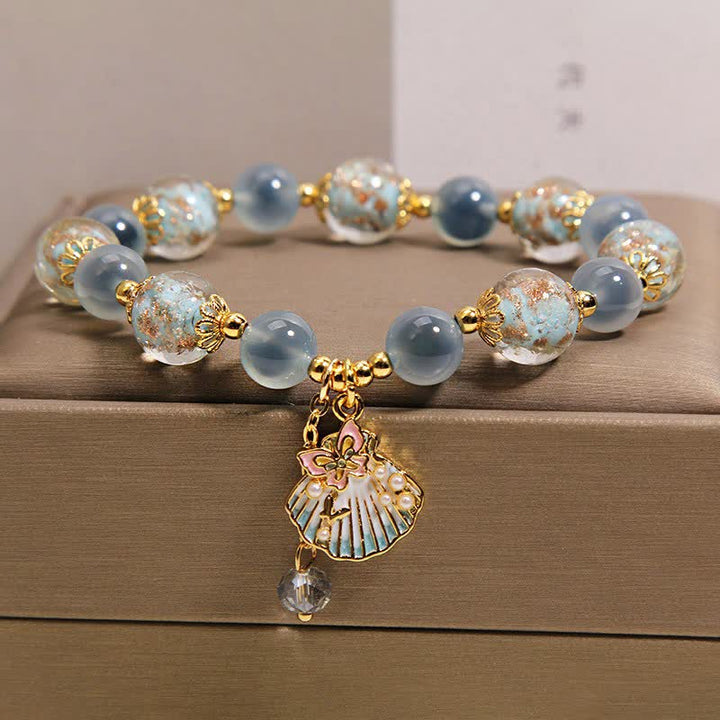 Buddha Stones Candy Agate Liuli Glass Bead Love Shell Butterfly Charm Bracelet