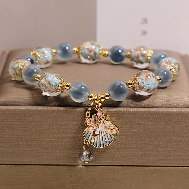 Buddha Stones Candy Agate Liuli Glass Bead Love Shell Butterfly Charm Bracelet