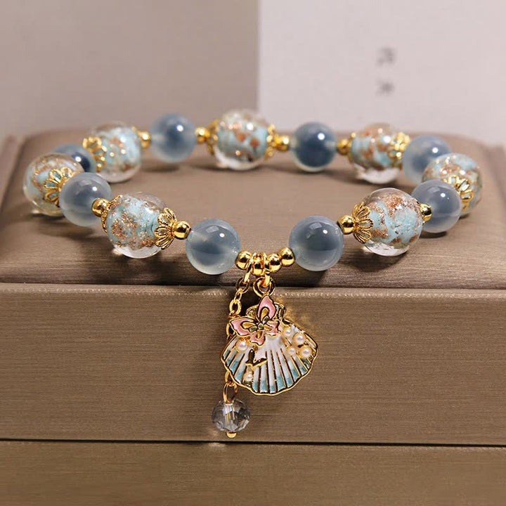 Buddha Stones Candy Agate Liuli Glass Bead Love Shell Butterfly Charm Bracelet