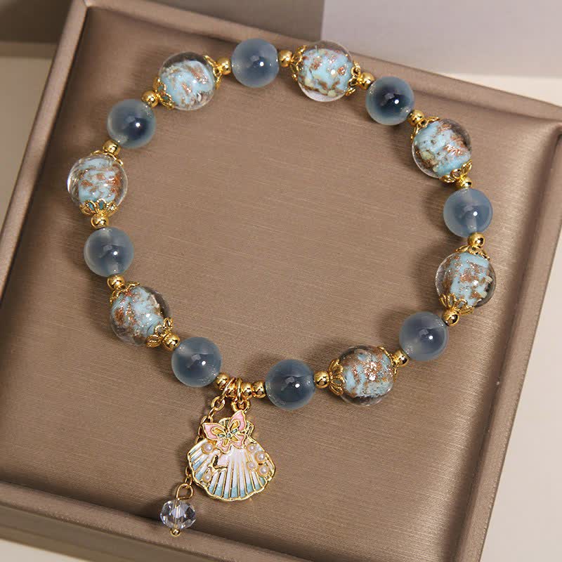 Buddha Stones Candy Agate Liuli Glass Bead Love Shell Butterfly Charm Bracelet