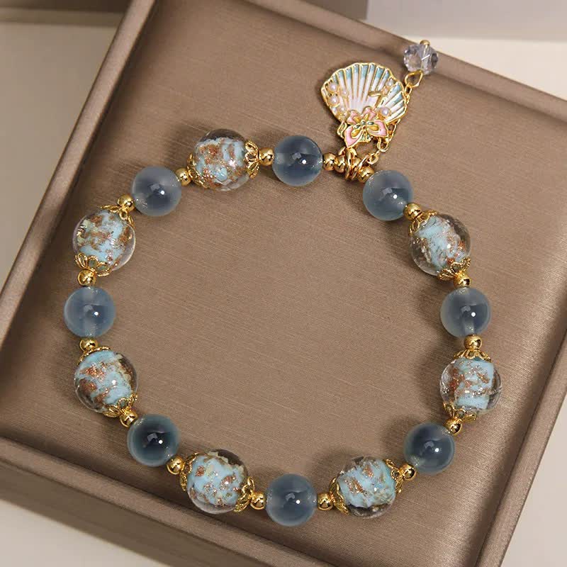 Buddha Stones Candy Agate Liuli Glass Bead Love Shell Butterfly Charm Bracelet