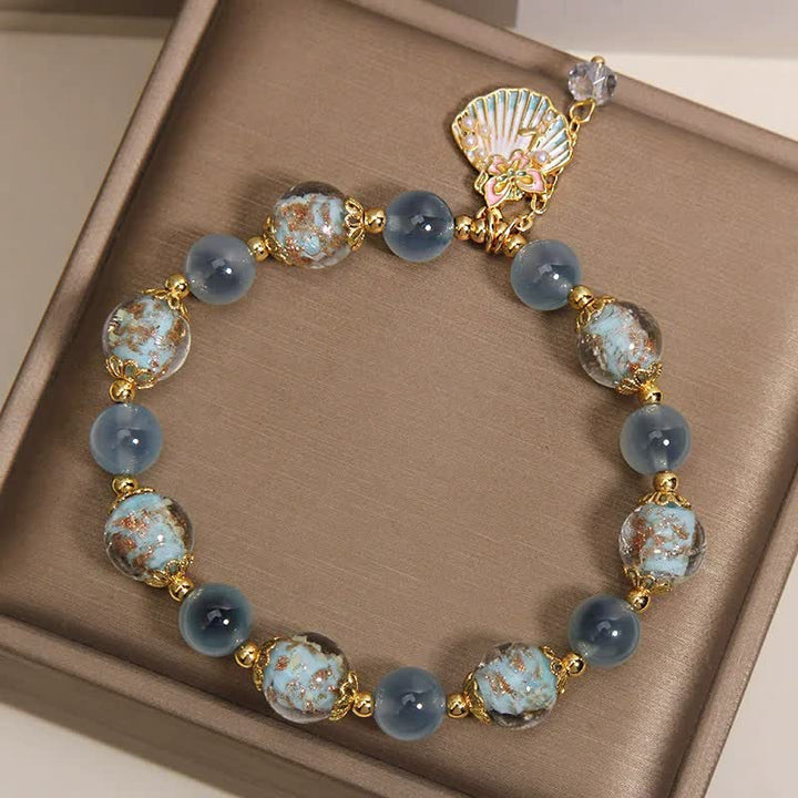 Buddha Stones Candy Agate Liuli Glass Bead Love Shell Butterfly Charm Bracelet