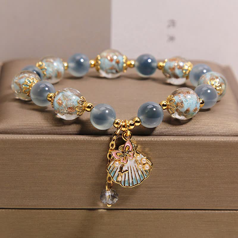 Buddha Stones Candy Agate Liuli Glass Bead Love Shell Butterfly Charm Bracelet