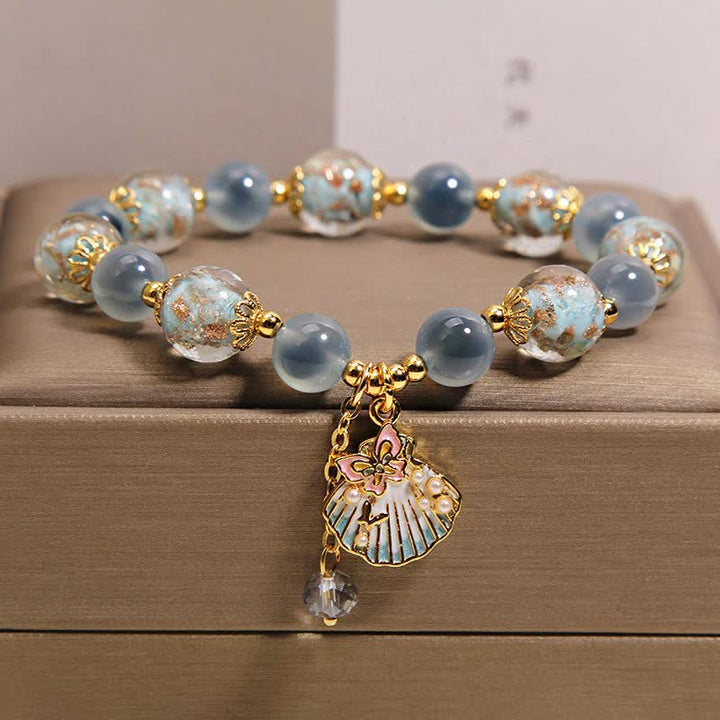 Buddha Stones Candy Agate Liuli Glass Bead Love Shell Butterfly Charm Bracelet