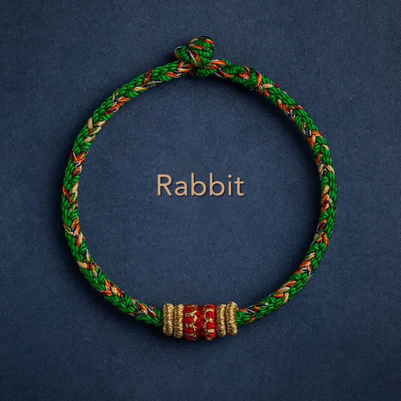 Buddha Stones Tibet Handmade Chinese Zodiac Luck Strength Braided String Bracelet - Rabbit - 17-19cm - image 9