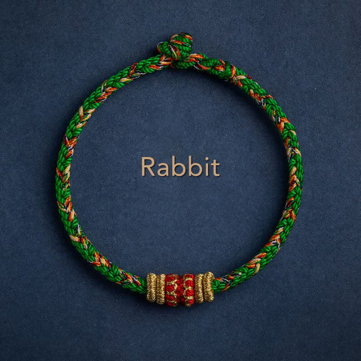 Buddha Stones Tibet Handmade Chinese Zodiac Luck Strength Braided String Bracelet - Rabbit - 17-19cm - image 9