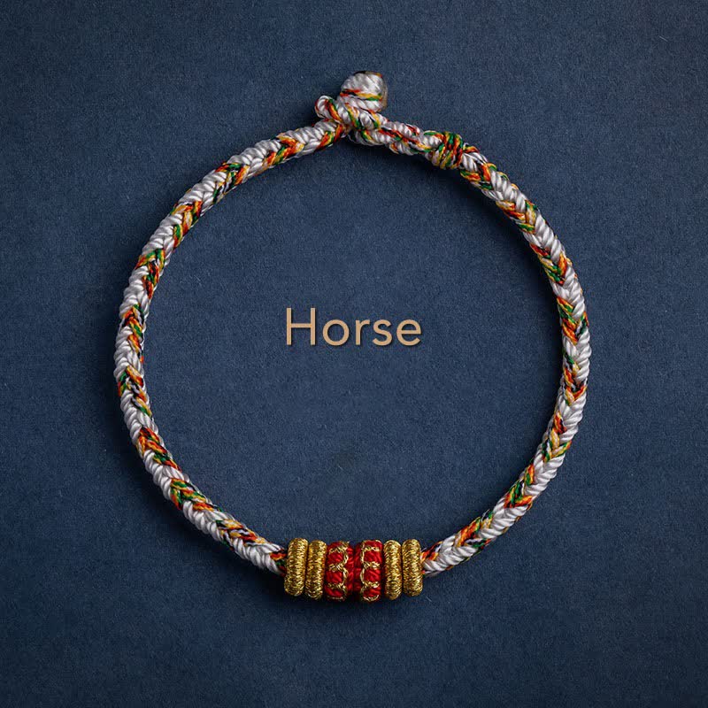 Buddha Stones Tibet Handmade Chinese Zodiac Luck Strength Braided String Bracelet - Horse - 17-19cm - image 12