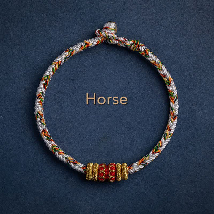 Buddha Stones Tibet Handmade Chinese Zodiac Luck Strength Braided String Bracelet - Horse - 17-19cm - image 12