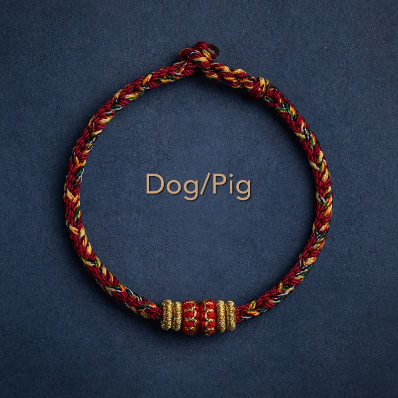 Buddha Stones Tibet Handmade Chinese Zodiac Luck Strength Braided String Bracelet - Dog/Pig - 17-19cm - image 20