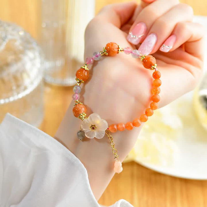 Buddha Stones Golden Silk Jade Lotus Bead Luck Floral Charm Bracelet