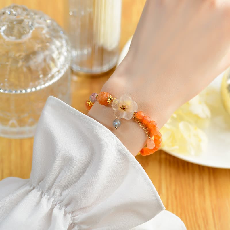 Buddha Stones Golden Silk Jade Lotus Bead Luck Floral Charm Bracelet