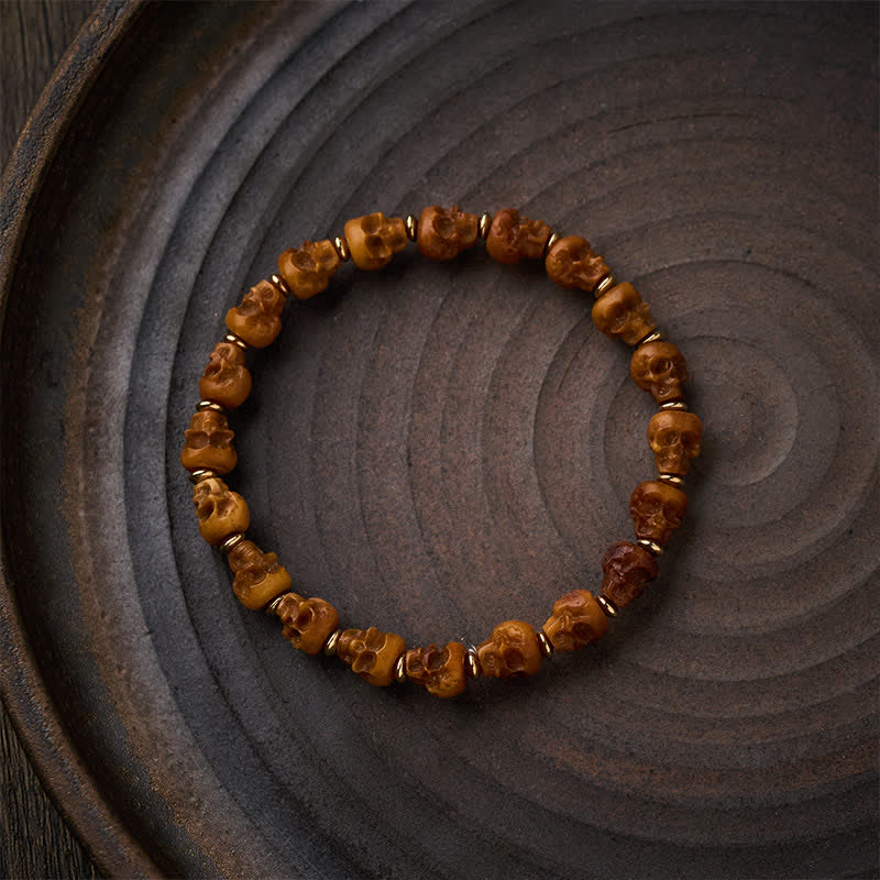 Buddha Stones Bone Skull Hand Carved Tibetan New Beginning Bracelet