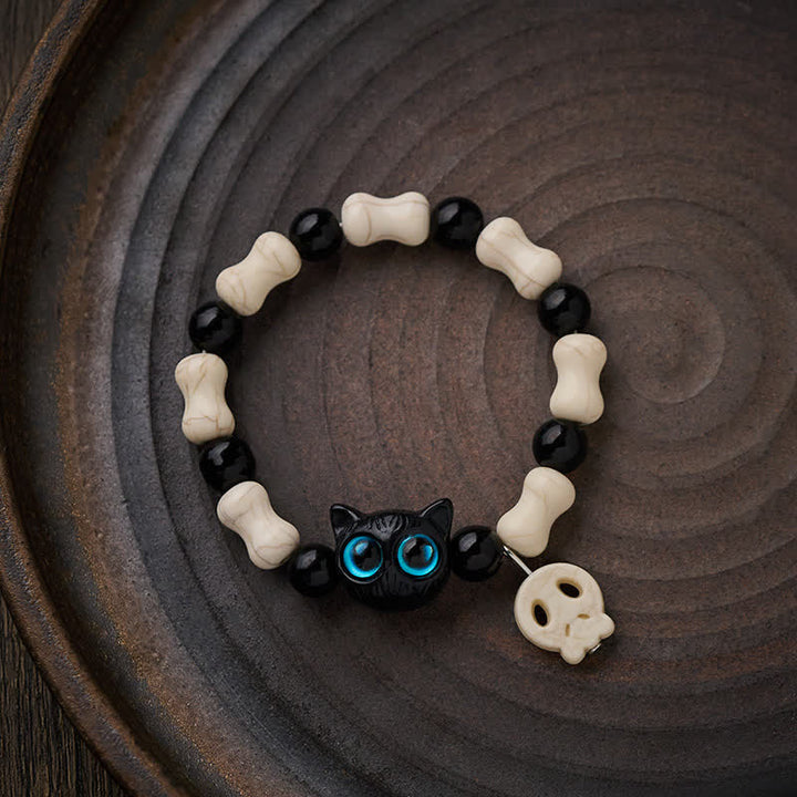 Buddha Stones Skull Black Cat Beaded Strength Bracelet