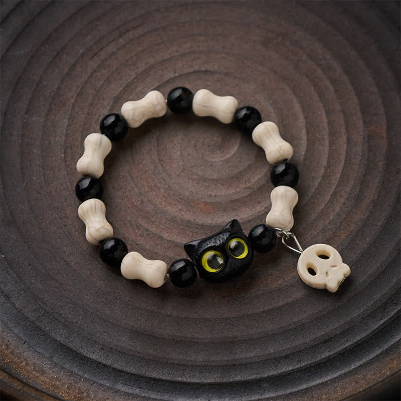 Buddha Stones Skull Black Cat Beaded Strength Bracelet