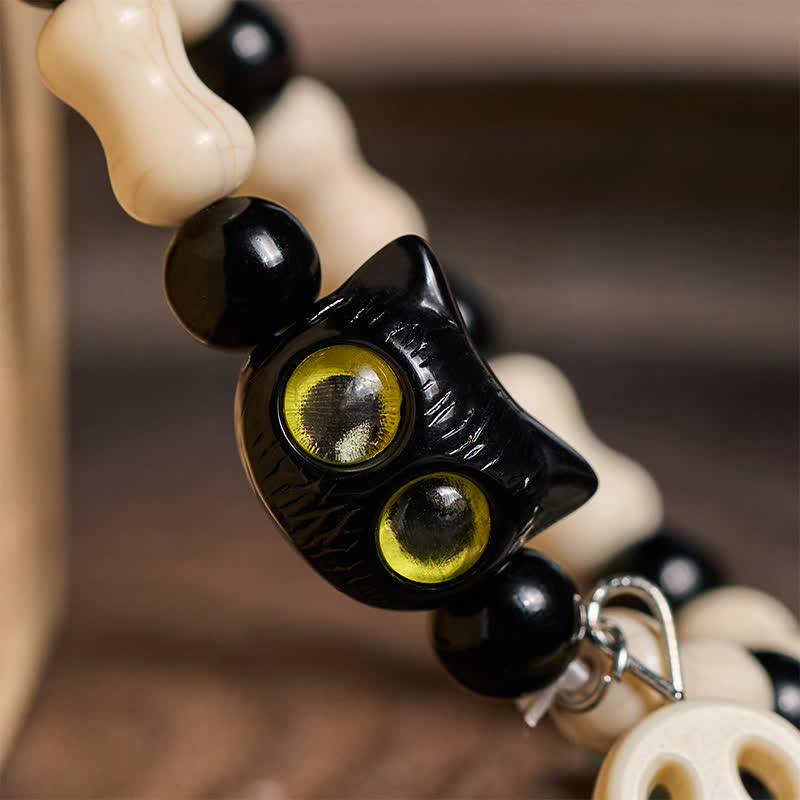 Buddha Stones Skull Black Cat Beaded Strength Bracelet