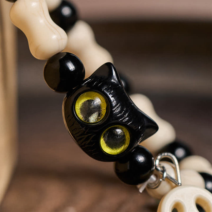 Buddha Stones Skull Black Cat Beaded Strength Bracelet