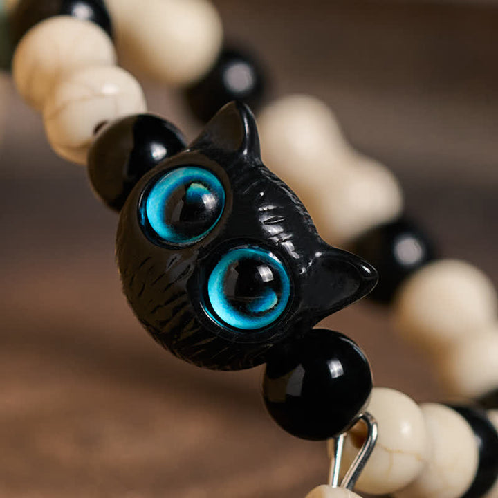Buddha Stones Skull Black Cat Beaded Strength Bracelet