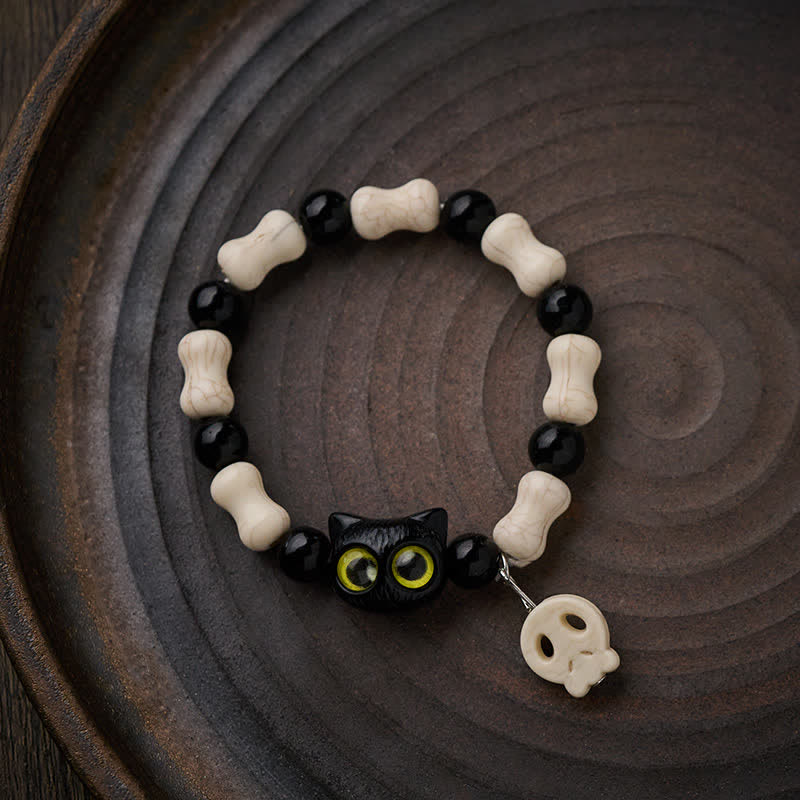 Buddha Stones Skull Black Cat Beaded Strength Bracelet
