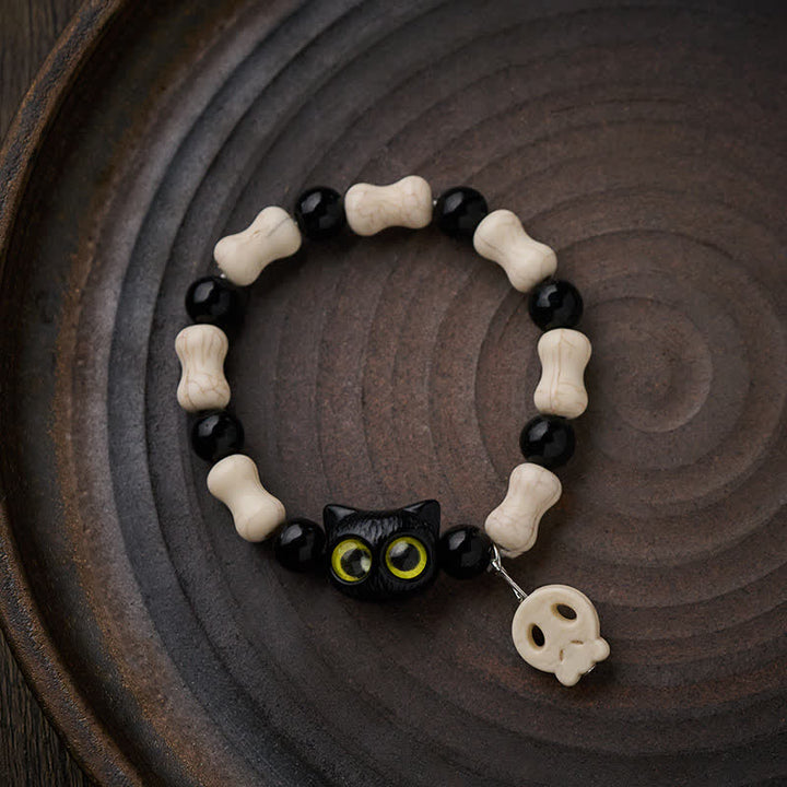 Buddha Stones Skull Black Cat Beaded Strength Bracelet