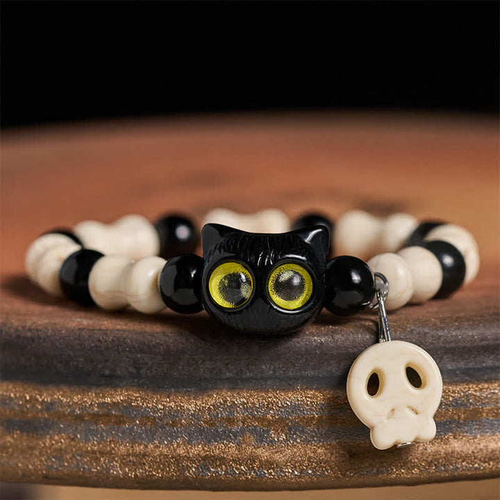 Buddha Stones Skull Black Cat Beaded Strength Bracelet