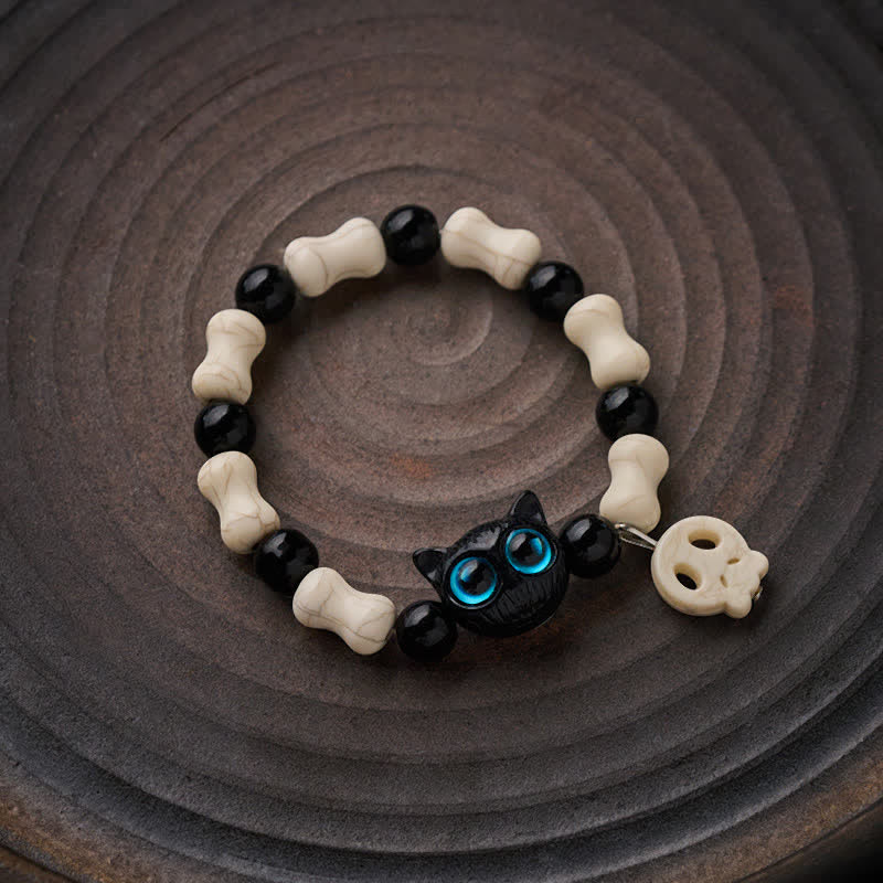 Buddha Stones Skull Black Cat Beaded Strength Bracelet