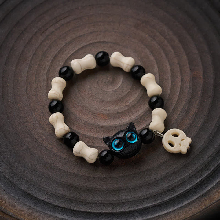 Buddha Stones Skull Black Cat Beaded Strength Bracelet