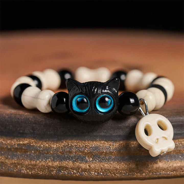 Buddha Stones Skull Black Cat Beaded Strength Bracelet