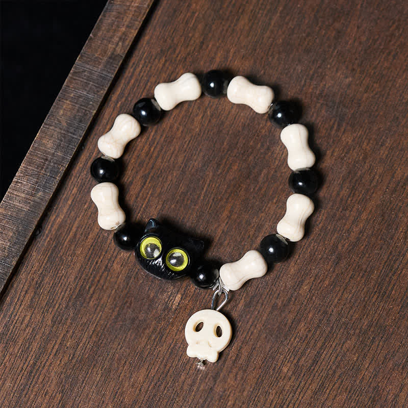 Buddha Stones Skull Black Cat Beaded Strength Bracelet
