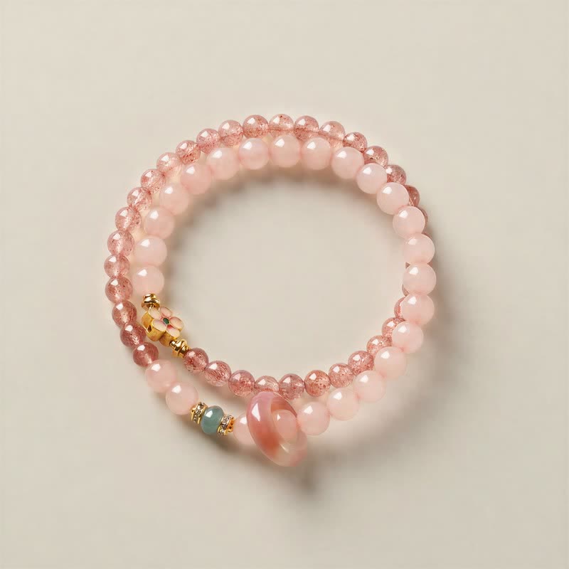 Buddha Stones Natural Strawberry Quartz Rose Quartz Peach Blossom Love Double-wrap Bracelet