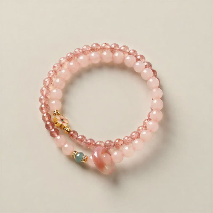 Buddha Stones Natural Strawberry Quartz Rose Quartz Peach Blossom Love Double-wrap Bracelet