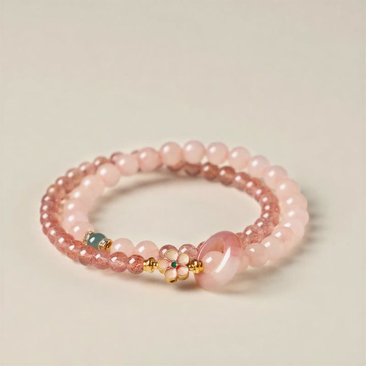 Buddha Stones Natural Strawberry Quartz Rose Quartz Peach Blossom Love Double-wrap Bracelet