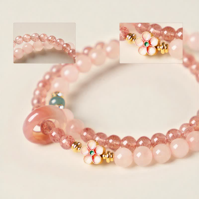 Buddha Stones Natural Strawberry Quartz Rose Quartz Peach Blossom Love Double-wrap Bracelet