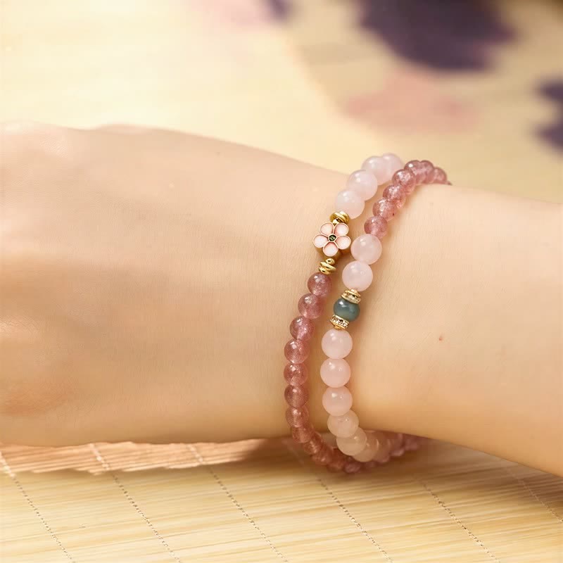 Buddha Stones Natural Strawberry Quartz Rose Quartz Peach Blossom Love Double-wrap Bracelet