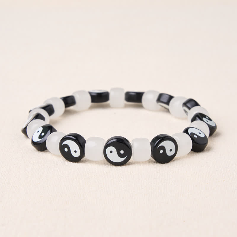 Buddha Stones Liuli Yin Yang Black And White Beads Balance Bracelet