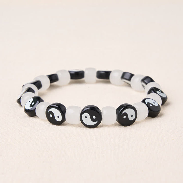 Buddha Stones Liuli Yin Yang Black And White Beads Balance Bracelet
