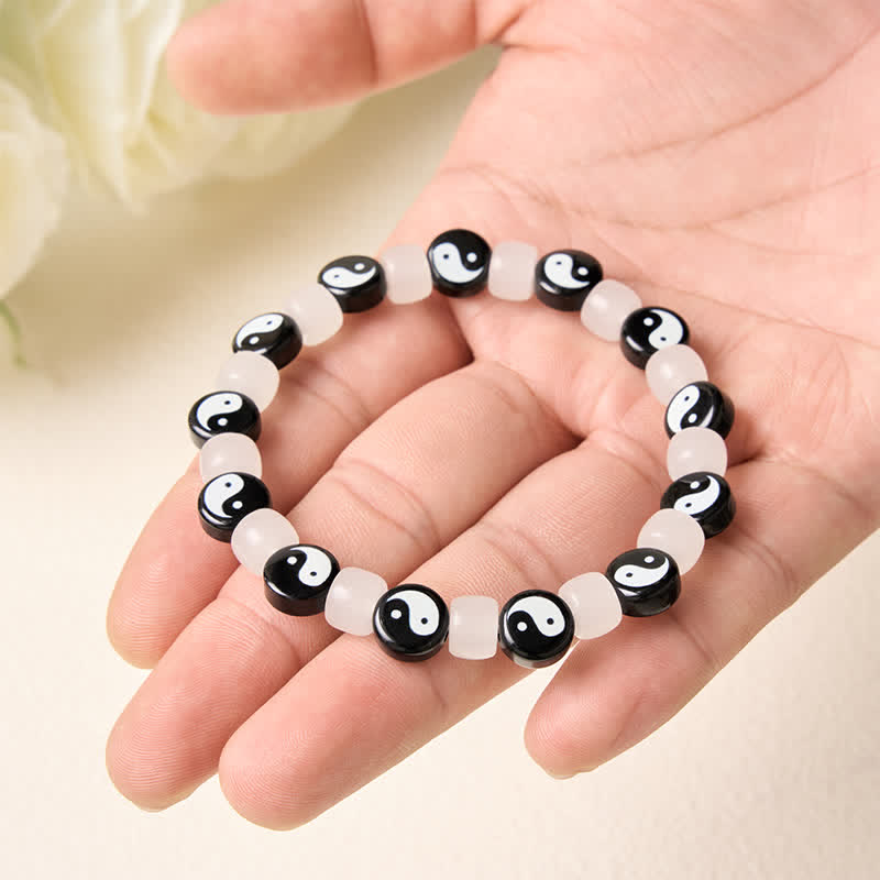 Buddha Stones Liuli Yin Yang Black And White Beads Balance Bracelet
